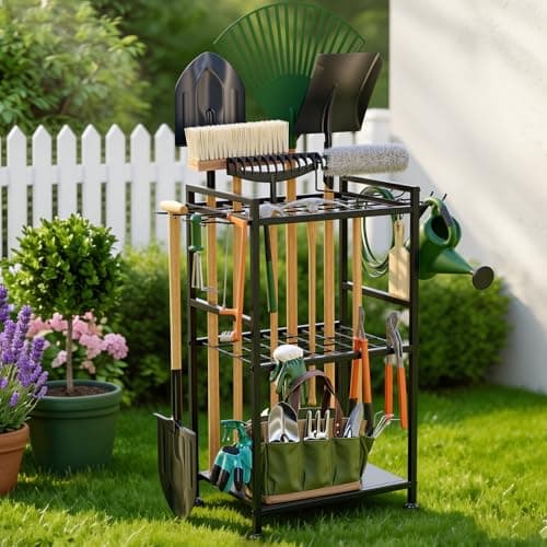 Garden Tool Organizer with Feets, Yard Tool Tower Rack for Garage Organization and Storage, Up to 35 Long-Handled Tools/Rakes/Brooms, Heavy Duty Steel Garden Tool Stand for Shed, Outdoor, Black - Image 1