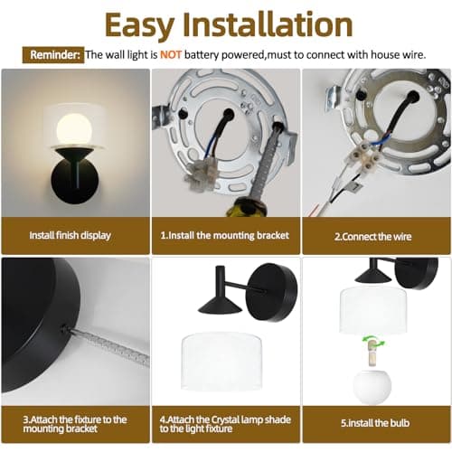 TYhogar Classy Wall Sconces Set of Two,Elegant Bedroom Wall Lights with Clear Glass,Black Sconces Wall Decor Set of 2 Hardwired Hallway Light Led Wall Sconces for Bathroom,Living Room,Indoor - Thumbnail 6
