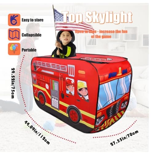 Cecailin Pop Up Tent for Kids.Fire Truck Play Tent Role Play Firefighter Tent.Large, Easy to Organize.Birthday Gift for Girls & Boys.Can Be Played with by 2-3 Kids.for Toddler - Indoor & Outdoor, Red - Thumbnail 3