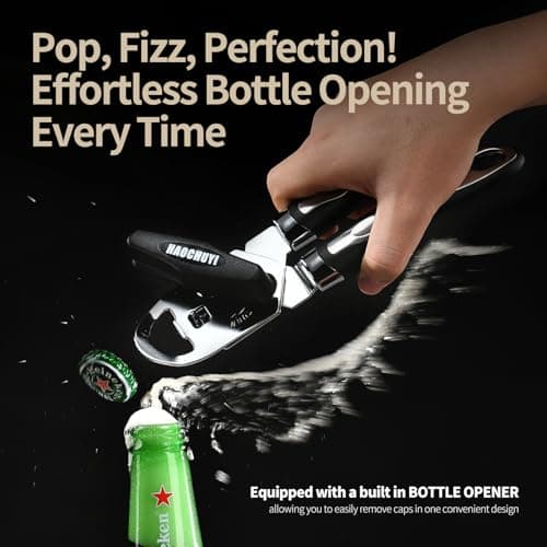 HAOCHUYI Classic Multifunction Can Opener and Bottle Opener Easy to Use, Razor Sharp Stainless Steel Cutting Wheel, Soft Ergonomic Handles, Black ﻿ - Thumbnail 6
