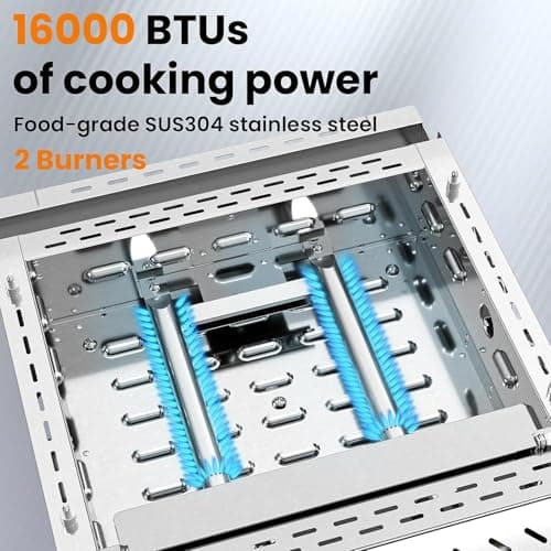 COWSAR 2-Burner Portable Tabletop Grill, 16000 BTU Stainless Steel Non-Stick Outdoor Portable Propane Griddle for Camping RV Backyard BBQ - Thumbnail 3