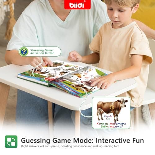biidi English & Russian Bilingual Interactive Sound Book for Toddler 3-5,40 Songs&30 Stories,Rechargeable Talking Book,Learing Toy for Kids,Boys Girls Birthday, 1600+ Sounds,171 Animals - Thumbnail 5