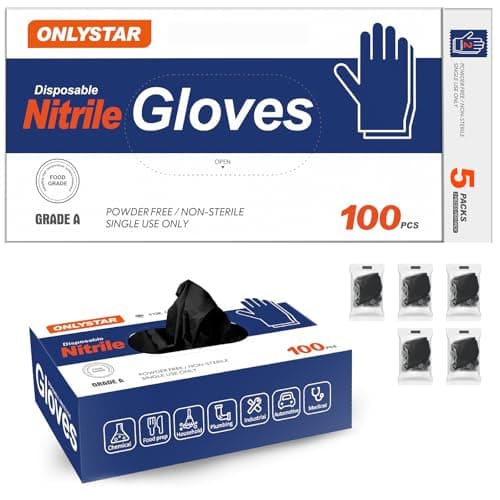 ONLYSTAR 5 Mil Disposable Nitrile Gloves XL, 100 Pcs + 5 Bonus Travel Packs, Heavy Duty, Grease Resistant, Food Safe, Latex & Powder Free for Cleaning, Cooking, BBQ, Grilling, Smoking Meat, Mechanics - Image 1