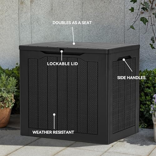 YITAHOME 30 Gallon Outdoor Storage Box, Small Water Resistant Resin Deck Box, Indoor Outdoor Lockable Rattan Storage Container for Patio, Garden, Cushions, Tools, Equipment (Black) - Thumbnail 2