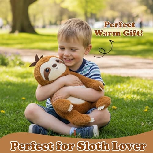 NIUBEHOHO Weighted Heating Sloth Stuffed Animals - 16 Inch Big Microwavable Sloth with Zipper Cute Heating Pad Plush Toy Washable Unscented Comfort Hug Pillow for Kid Teen Adult Birthday Gift 2.2 Lbs - Thumbnail 2