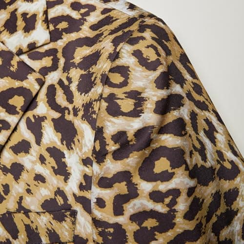 Mens 2 Piece Suit, Floral Notch Lapel, One Button Slim Fit, Dinner Party Jacket Pants Set (US, Alpha, Large, Regular, Regular, Leopard Print) - Thumbnail 3