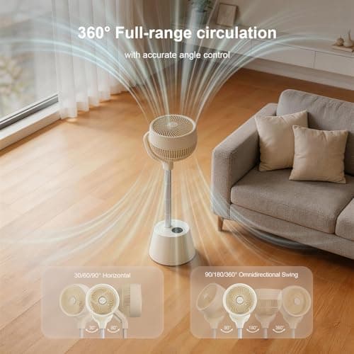 Smart Fan for Indoor & Outdoor Use, 20dB Quiet DC Motor, 360° Head & 90° Base, Adjustable Height, Built-in Battery (8-12Hrs), Wi-Fi App & Remote, 6 Speeds & 12H Timer - Thumbnail 3