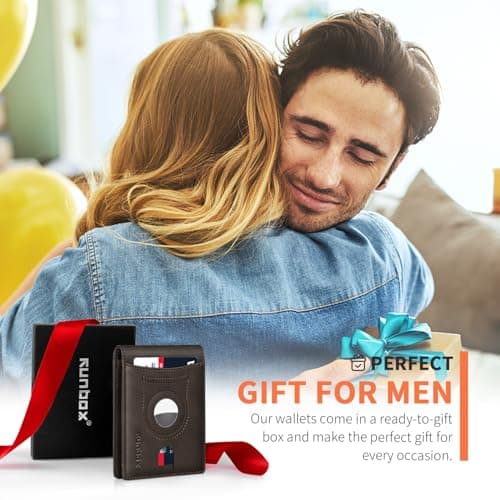 RUNBOX AirTag-Wallet-Mens-Slim-RFID Blocking Wallets Leather with Bill Compartment Air Tag Bifold Card Holder Wallet Gifts for Men Dad - Thumbnail 6