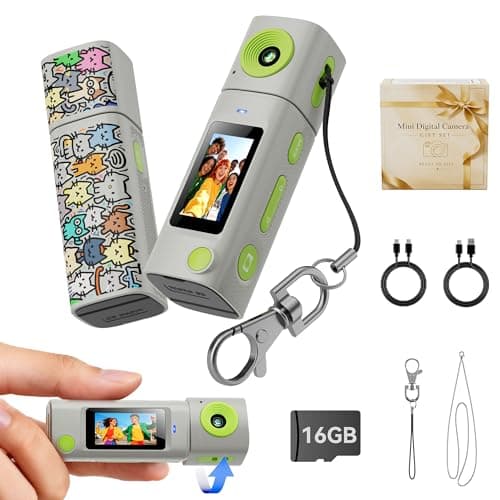 Mini Keychain Digital Camera:2K Digital Mini Camera with 16GB Card, Vintage Keychain Camera with 270° Rotating Lens, 400mAh Battery Portable Small Cameras with Elegant Gift Box for Travel,Kids,Gifts