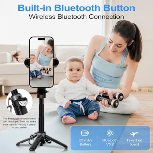 3-in-1 Mini Tripod, Selfie Stick for iPhone, Tripod for iPhone with Remote Control, Lightweight Travel Tripods for Selfie Video Recording, Compatible with 4-7 Inch iOS/Android Phones - Thumbnail 5