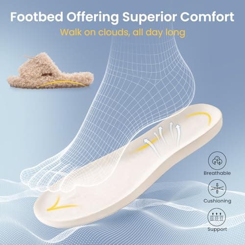 BOVTY Women's Fuzzy Open-toe Bowknot & Double-Strap Slippers, Memory Foam Non-Slip Indoor House Slides - Thumbnail 5