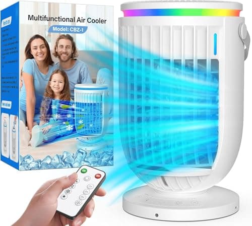 Portable Air Conditioners,Personal Mini Air Conditioner Fan with 3 Speeds,7 Colors Night Light, 4 in 1 Evaporative Air Cooler Cooling Fan with 1200ml Water Tank, Portable AC for Bedroom Office Desk - Image 1