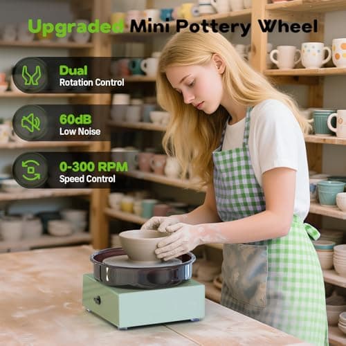Alldeer Mini Pottery Wheel Kit - 6" Turntable Two-Way Rotation Clay Wheel, Metal Frame, Removable Splash Tray Ceramic Making Kit with 18PCS Sculpting Tools, Pottery DIY Machine for Kids and Beginners - Thumbnail 2