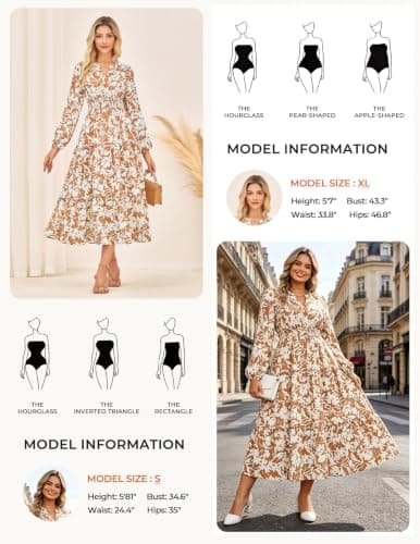 GRACE KARIN Women's Floral Maxi Dress 2026 Fall Long Sleeve V Neck Empire Waist A Line Flowy Dress with Pocket Yellow L - Thumbnail 4