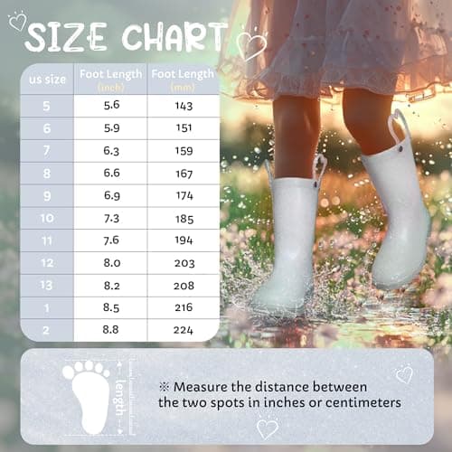 Funspread Girls Rain Boots - Glitter Light Up Kids Rain Boots with Easy-On Handles, Size 2 - Thumbnail 5