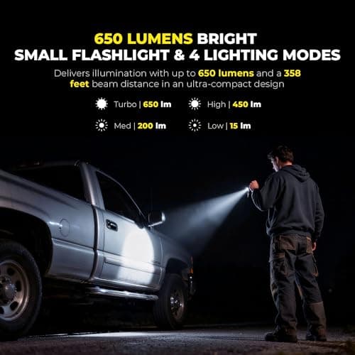 HOKOILN Keychain Flashlight, Bright 650 Lumens USB-C Rechargeable Mini Flashlight, Waterproof Small Pocket Light for Everyday Carry, Camping, Hiking, Emergencies (1, Midnight Black) - Thumbnail 3