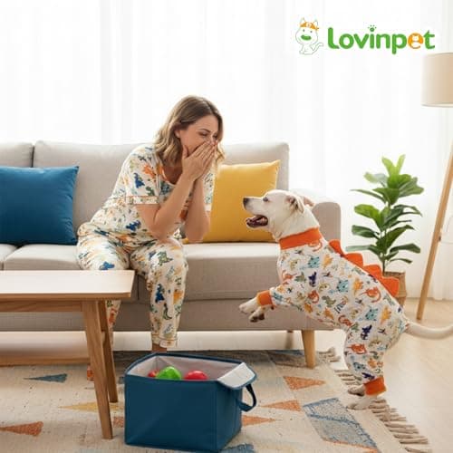 LovinPet Womens Pajama Set, Short Sleeve Sleepwear Set with Capri Pants & Pockets, Soft and Matching Pet-and-Owner Moments, Orange, 2XL - Thumbnail 6