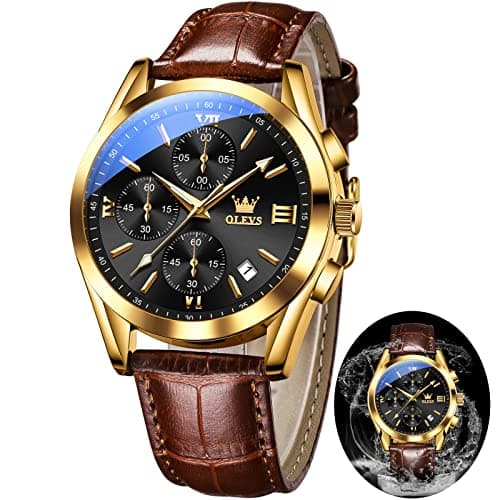 OLEVS Mens Watches Brown Leather Strap Black Face Chronograph Wrist Luxury Casual Watches for Men Waterproof Luminous Analog Quartz Nice Men Watch Relojes para Hombres - Image 1