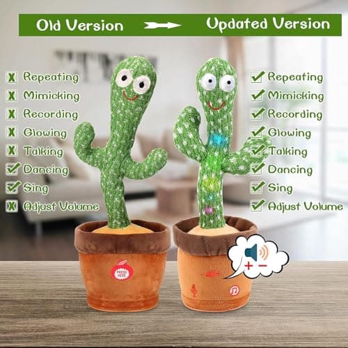 Dancing Talking Cactus Toy for Baby Boys Girls Toys, Adjustable Volume Dancing Cactus Toy Singing Mimicking Recording Repeating What You Say with LED English Sing Talking 15 Second Voice Recorder - Thumbnail 5