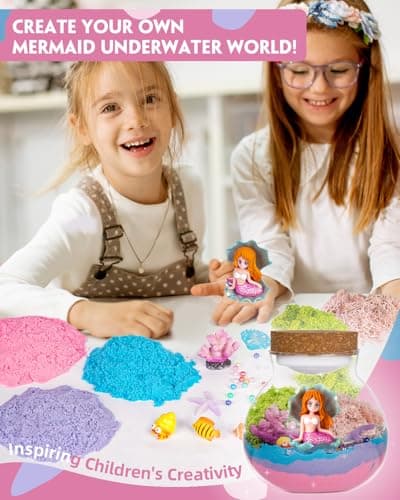 Winnrok Mermaid Terrarium Kit for Girls - DIY Night Light Craft with 13-Color LED, Remote & Timer. Ideal Easter Basket Stuffers, Birthday Gift for Kids Ages 4-8-12. Create Underwater Garden - Thumbnail 3
