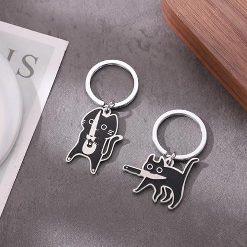 Yeedim Kawaii Gothic Cat Keychain For Women Men Teens - Whimsical Novelty Keychain And Cool Gifts For Cat Dad Mom Catty Lovers And Bestie - Backpack Purse Charm Perfect For Valentine'S Day - Thumbnail 5