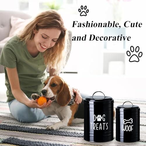 Dog Treat Container Airtight, Dog Treat Jar Set of 2 with Lid - 9x5.5''&7x4'' Metal Dog Cookie Jar for Farmhouse Kitchen Counter, Black Treat Jars for Pets, Treat Storage Container for Dogs, Cats - Thumbnail 3