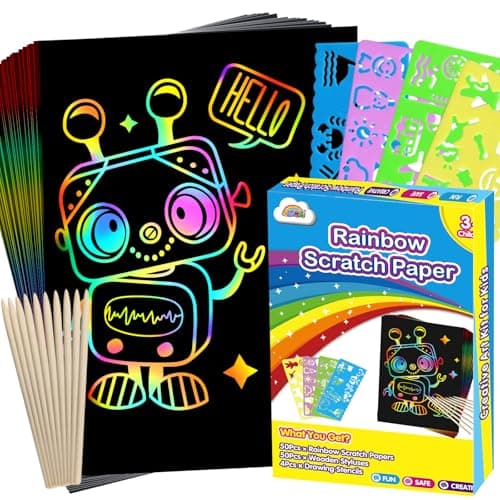 ZMLM Scratch Paper Art Crafts Kids Gifts, 100PCS Rainbow Scratch Paper Art for 3 4 5 6 7 8 9 Years Old Girls Boys, Arts and Crafts for Kids 4-6, Birthday Gifts Toys and Party Favors (Blue) - Image 1