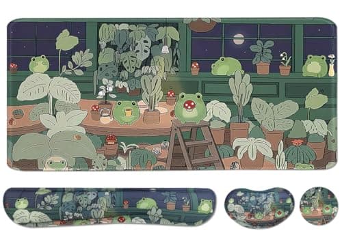 Cute Frog 4 in 1 Large Mouse Pad Set, Kawaii Extended Mouse Pad Set Desk Pad Easy Typing for Typing Office Game 35.4 x15.7 in - Kawaii Frog