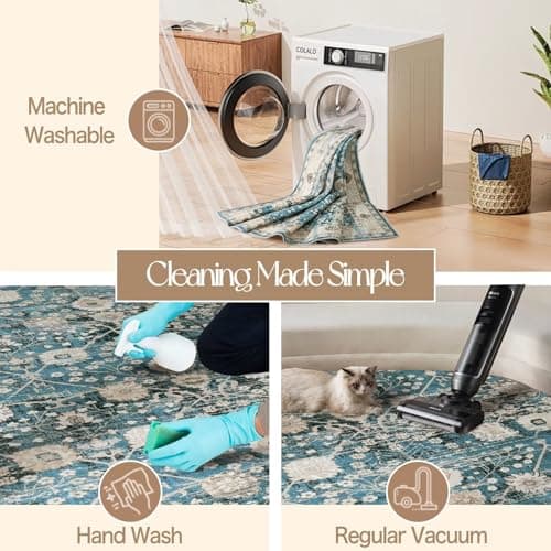 Voyantek 5x7 Area Rugs for Living Room,Ultra Soft Faux Wool Rugs for Bedroom,Dining Room,Non-Slip Backing Washable Rugs,Stain Resistant Home Decor Rug (Blue, 5' x 7') - Thumbnail 4