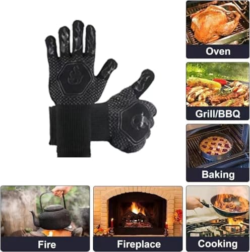 HFLYJPYW BBQ Grill Gloves Heat Resistant 1472℉ High Temp Resistance Fireproof Glove for Grilling Smoking Barbecue Washable Long Oven Extreme Hot Proof Mittens for Kitchen Baking (Black) - Thumbnail 3