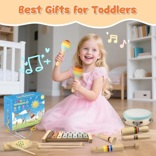 Baby Musical Instruments-Montessori Wooden Toys for Toddlers 1-3 Neutral Colors Percussion Instruments Set with Modern Boho Xylophone for Kids Preschool Educational,Includes Storage Bag - Thumbnail 6