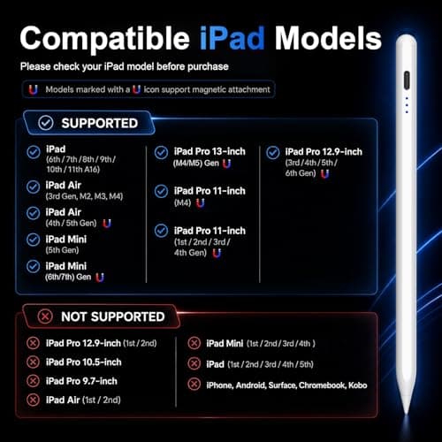 HATOKU Stylus Pen for iPad 2018-2025, 15 Mins Fast Charging Pencil (1st Generation) with Plam Rejection & Tilt Magnetic Digital Pens for iPad 6-9/10/11, Air 3/4/5/M2/M3, Mini 5/6/7, Pro 11/12.9/M4/M5 - Thumbnail 4