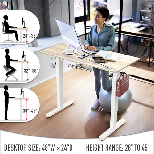 SHW 48-Inch Electric Height Adjustable Standing Desk with Drawer, Memory Preset and Cable Management Tray, Maple - Thumbnail 6
