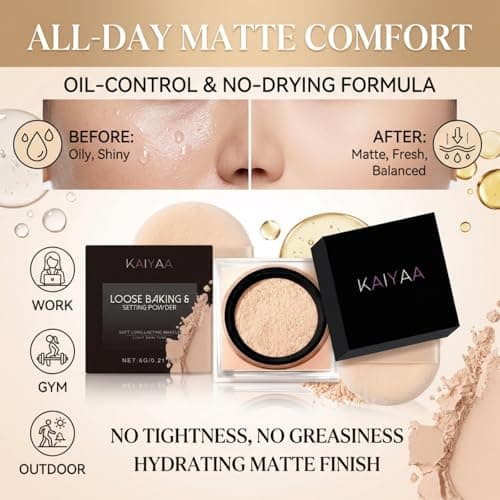 Waterproof Setting Powder, Translucent Powder Setting Powder, Loose Powder Makeup for Oil Control, Sweat Proof Long Lasting Matte Finish for All Skin Makeup - Thumbnail 3