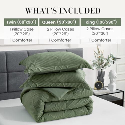 Amélie Home Queen Comforter Set, 3 Piece Green Jacquard Bedding Set with 2 Pillow Cases, Soft Microfiber Diamond Design, Lightweight All-Season for Bedroom & Dorm - Thumbnail 6