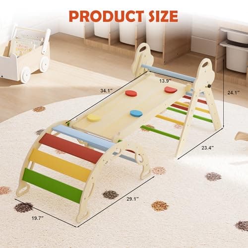 doowroodni Pikler Triangle Set 7in1 Toddler Climbing Toys Indoor Foldable Baby Climbing Toys Wooden Montessori Climbing Set with Arch, Ramp, Ladder for 1-3 Years, Jungle Gym for Kids - Thumbnail 2