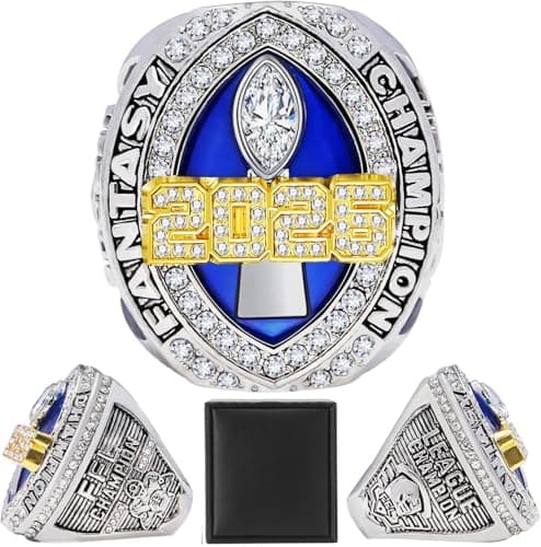 LANGE HOME 2026 Fantasy Football Ring,Fantasy Football Championship Ring with High-Grade Gift Box,League Champion Trophy Rings Premium Award for Winner (New-Blue2026, 11-D20.22MM-C65MM) - Image 1