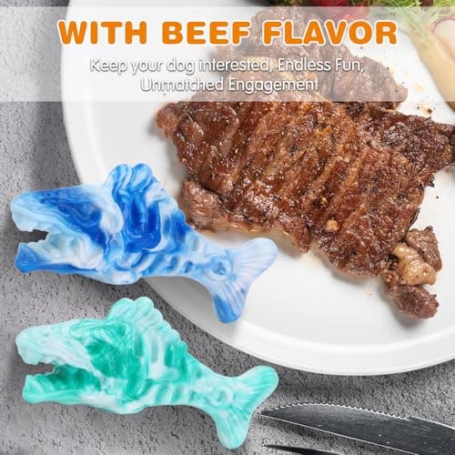 BoYoYo Tough Dog Toys for Aggressive Chewers 2 Pack, Indestructible Dog Toys to Keep Them Busy, Beef Flavor, Nylon Dog Chew Toys for Small, Medium and Large Dogs, Blue & Green - Thumbnail 3