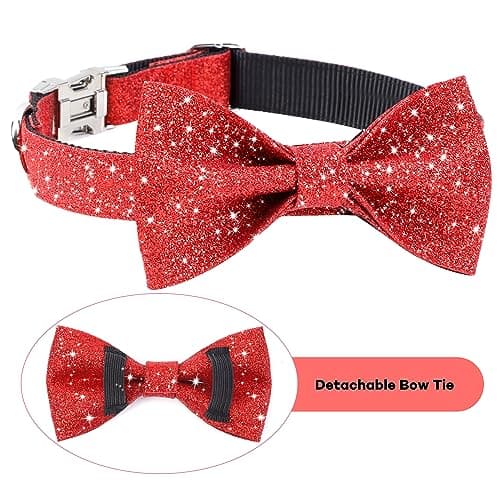 Jumpress Red Dog Collar with Bow, Bling Bowtie Dog Collar for Puppy Small Medium Dogs, Cute Walking Boy and Girl Dog Collar (Neck fit 11-16’’) - Thumbnail 3