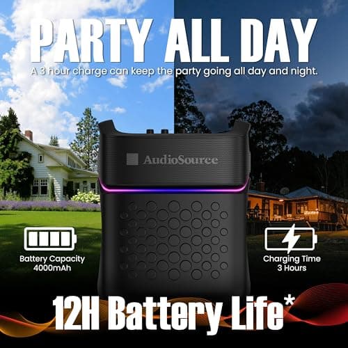 AudioSource 2.1 Channel Party Speaker with Built-in Subwoofer, 160W, RGB Light Modes, Portable Outdoor Karaoke Speaker, Bluetooth 5.3, Dual Mic Inputs, Ultra Bass Boost, Matte Black, AP40 - Thumbnail 5
