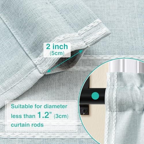 Home Queen Farmhouse Kitchen Curtains 45 Inch Length for Small Bedroom Light Filtering Tassel Linen Cafe Tiers Boho Casual Semi Sheer Short Half Window Drapes for Bathroom 26W x 45L, Blue Gray - Thumbnail 4