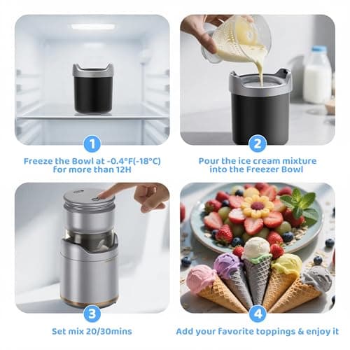 BRIOBITE Ice Cream Maker,Rechargeable Soft Ice Cream Machine with Low Noise,Compact for 1-2 Servings,Perfect for Sorbet,Gelato,Frozen Yogurt,Silver - Thumbnail 5