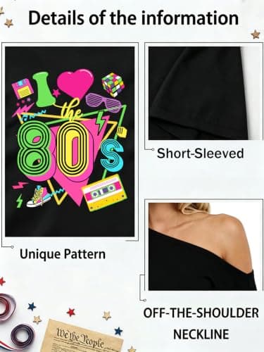 80s Outfit for Women 90's Theme Party Shirt Sexy Off The Shoulder 90S Tshirts 80s Disco Off Shoulder Crop Tops Black-c - Thumbnail 5