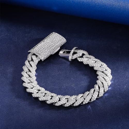 Gemsme 14mm Cuban Bracelet, Hip Hop Heavy 18k White Gold Plated 14MM Full Iced Out Miami Cuban Link Chain Bracelet - Thumbnail 3