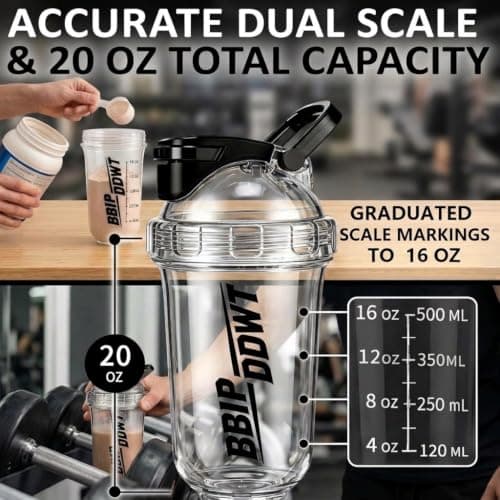 BBIPDDWT 20 oz Protein Shaker Bottle, white - Thumbnail 6