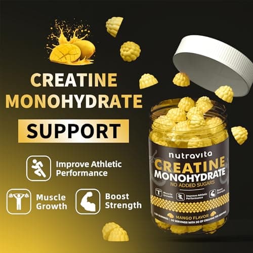 Nutravita Creatine Monohydrate Gummies for Men & Women-5g of Creatine Monohydrate per Serving - Sugar Free,Vegan, Mango Flavor, 120 Count - Thumbnail 5