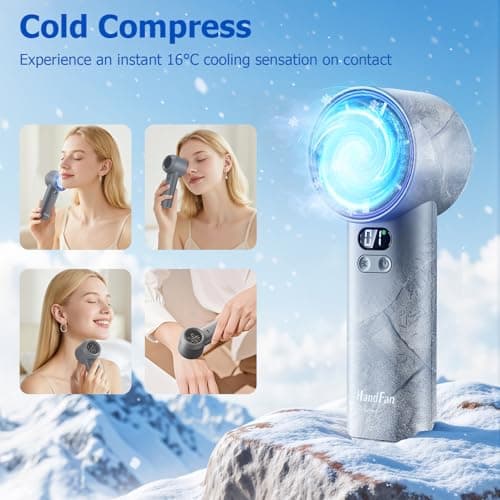 HandFan 5200mAh High Speed Handheld Turbo Fan, 13000 RPM Powerful Cooling Ice Fan, Portable Mini Fans Rechargeable, 100 Speeds Adjustable, for Summer Beach Travel Concerts, Gifts for Women(Gray) - Thumbnail 3
