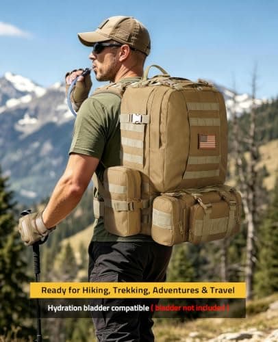CVLIFE Tactical Backpack Military Army Rucksack 60L Large Assault Pack Detachable Molle Bag - Thumbnail 6