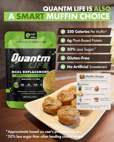 Quantm Life Cookie Mix, Gluten Free, Plant-Based Meal Replacement Plan with Hemp Protein, Rich in Fiber, Low in Sugar, No Preservatives or Artificial Sweeteners, 18 oz, 6 Pack 1-Month Supply - Thumbnail 5