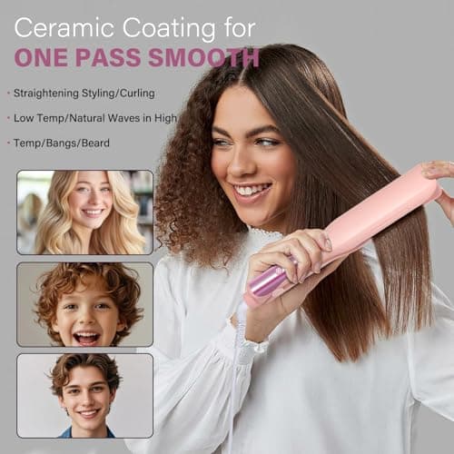 ZZR SEVEN Hair Straightener, 1.25” Flat Iron and Curler 2 in 1, Ceramic Coating, Quick Heat Up, 4 Temp. Options, for All Hair Type, Less Frizz, Shinier and Smoother, Dual Voltage for Travel (Pink) - Thumbnail 2